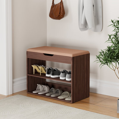 2-Tier Adjustable Shoe Cabinet,Upholstered Shoe Storage Bench With Cabinet