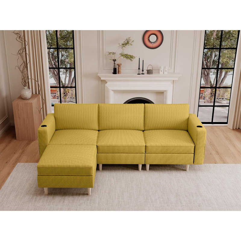 Canapé modulaire rembourré 4 pièces Sodus, Velours jaune