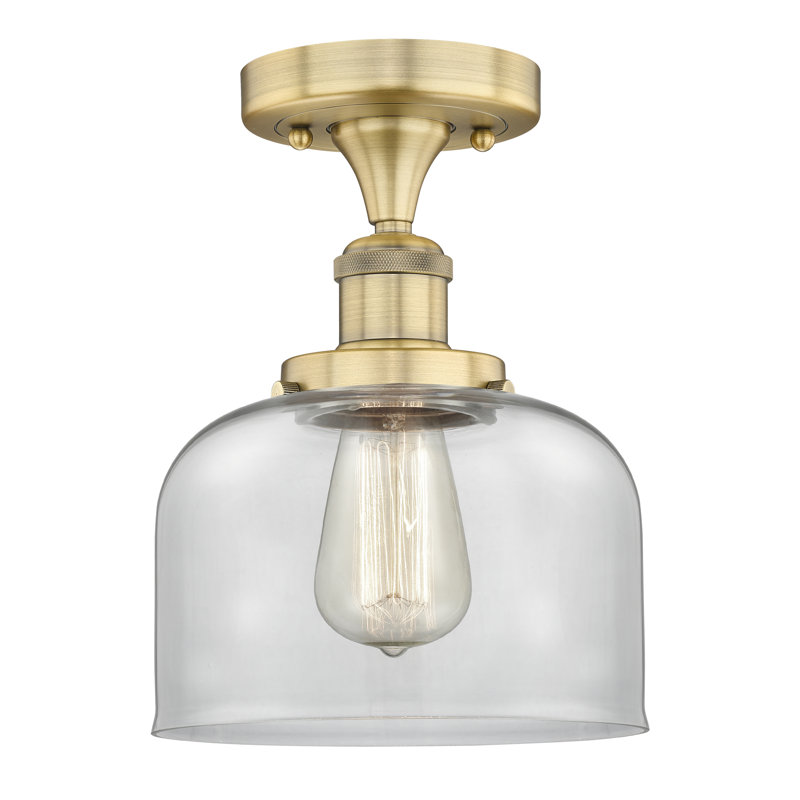 Thoa Glass Semi Flush Mount, Clear, Brushed Brass