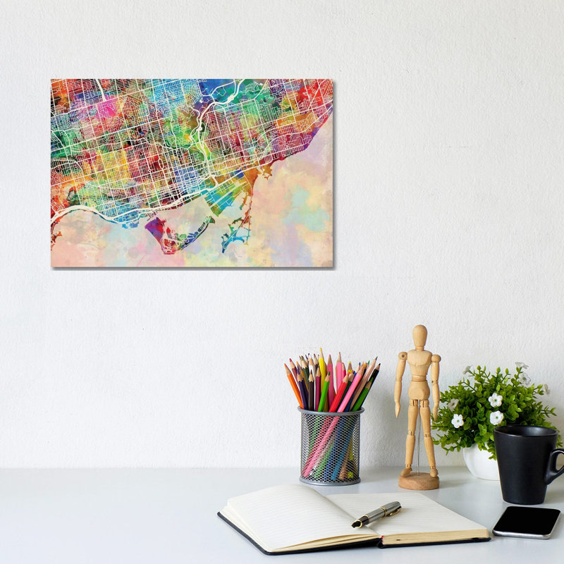 Toronto Street Map III by Michael Tompsett - 1 Piece Wrapped Canvas Wall Art, 20.32 cm H x 30.48 cm W