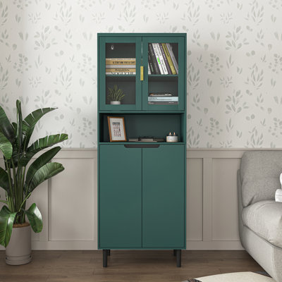 Grande armoire de rangement avec 2 portes vitrées et 2 portes, grande armoire de cuisine