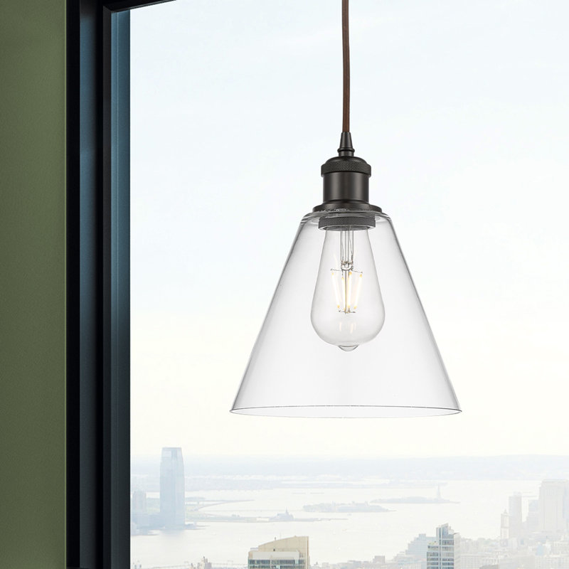 Luminaire suspendu conique à 1 lumière Halyn, H 11,75 po x l 8 po x P 8 po, Transparent, Bronze huilé