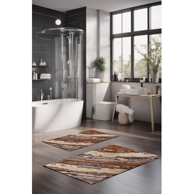 Ensemble de tapis de bain de luxe Eakly (2 pièces), 100% polyester, 16,0 x 23,6 pouces et 23,6 x 39,4 pouces | Conception antibactérienne antidérapante, hauteur de poils de 0,3 po | Lavable à la machine, durable et facile à nettoyer | Idéal pour la décoration de salle de bain