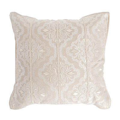 Lyra Floral Damask Tan Cotton Decor Throw Pillow