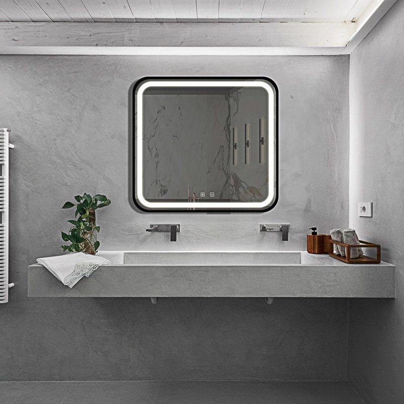 32*32 Inch Square Bathroom Led Classy Vanity Mirror With Focused Backplane