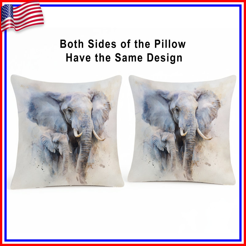 Coussin Elephant, 16 po x 16 po