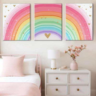 Canvas Wall Art Set Of 3, Nursery Wall Decor Painting, Kids Heart Picture Poster Prints For Classroom Kids Room Baby Room Bedroom Dorm Home Decoration 12X16in