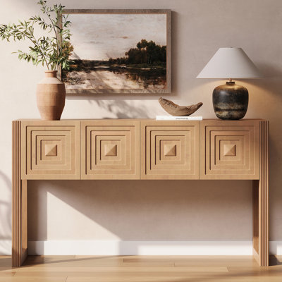 Console de 55 po avec structure et pieds en bois, 3 tiroirs