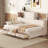 Wooden Daybed with 3 Storage Drawers, Upper Soft Board, shelf, and a set of Sockets and USB Ports-97691159-97691160