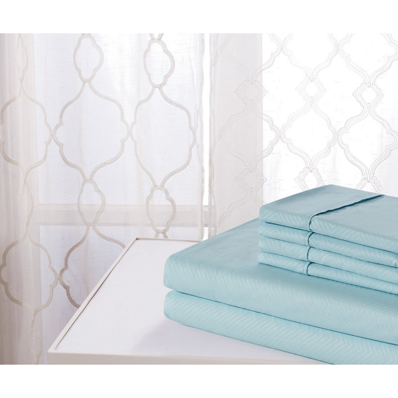 Bamboo Luxury Chevron Embossed 4-Piece Sheet Set, Blue, Twin Sheet Set + Fitted Sheet + 1 Pillowcase