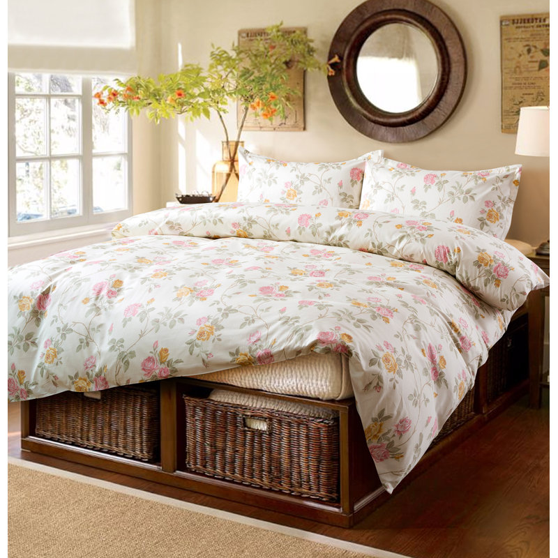 Egyptian-Quality Cotton Sateen Floral Duvet Cover, King