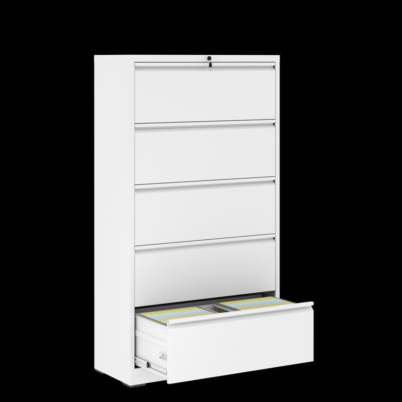 Metal File Cabinet With 5 Drawers, Lockable Filing Cabinet For Home Office, White
