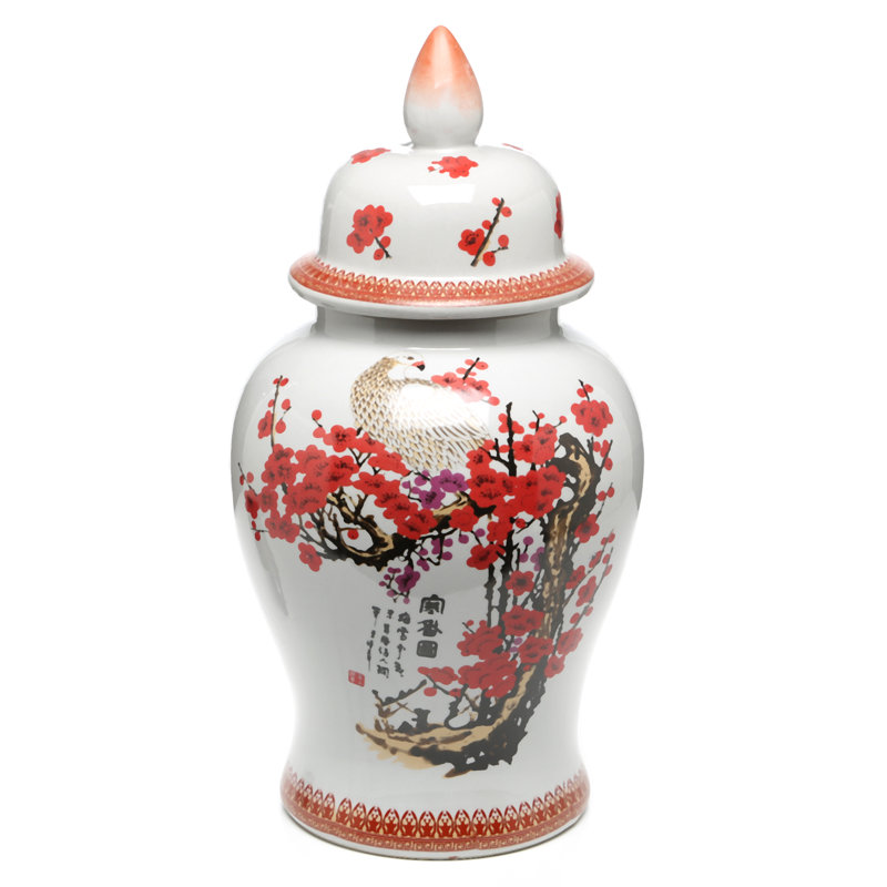 Timeless Chinese Temple Jar, White Cherry Blossom, 18"