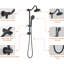 Pomme de douche à effet pluie 6 pouces avec douche à main, noir mat, 2,5 GPM, barre coulissante réglable, système puissant et cohérent, style moderne