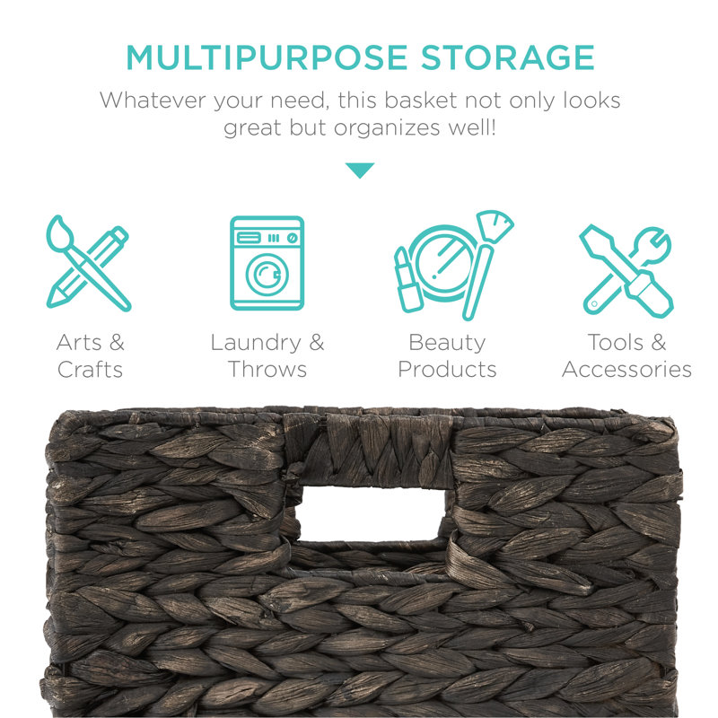 Hyacinth Storage Baskets, 5 Multipurpose Collapsible Organizers w/ Inserts, 10.5" H  x 10.5" W x 10.5" D, Black