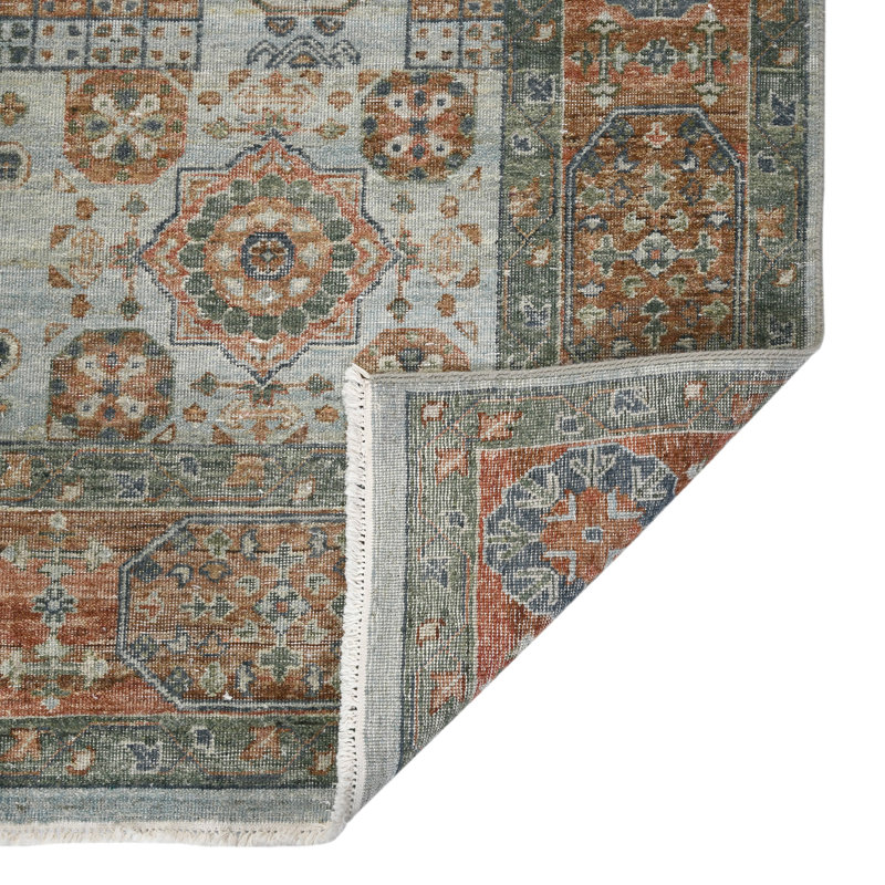 Wool Geometric Area Rug in Blue, Rectangle 2' x 3'