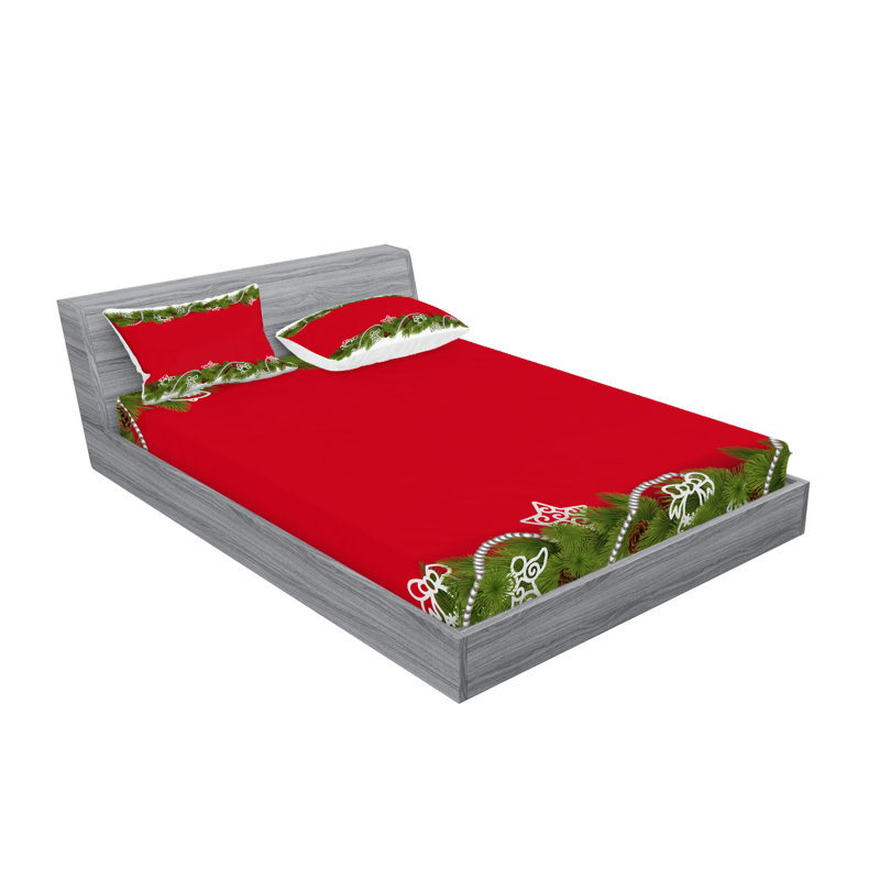 Drap-housse et coussin décoratif Ambesonne Christmas - rouge vermillon, Ensemble de draps pour lit double + 5 pièces supp