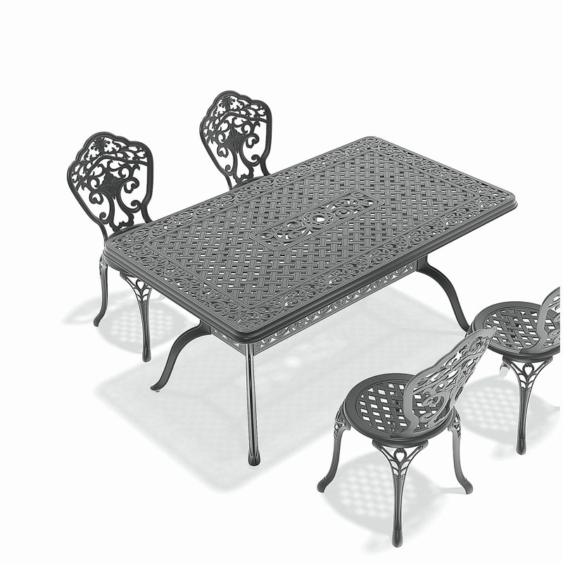 Ensemble de 5 pièces de mobilier de salle à manger en fonte d'aluminium toutes saisons avec cadre noir