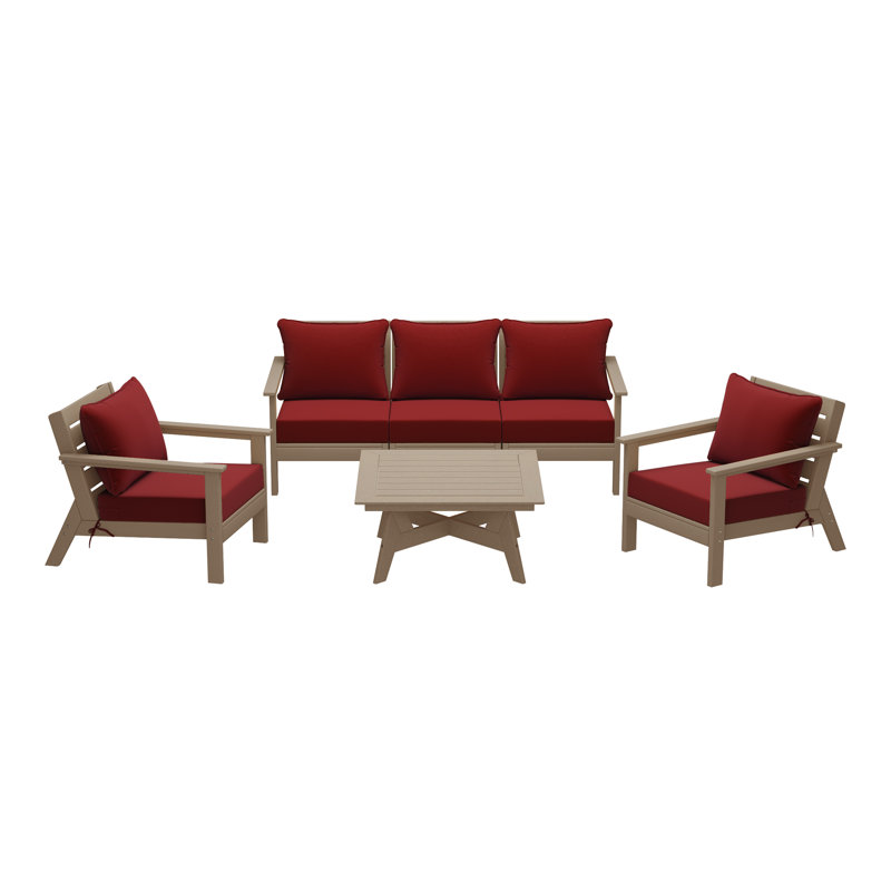 6-Piece Deep Seating Set, Red, Light Brown