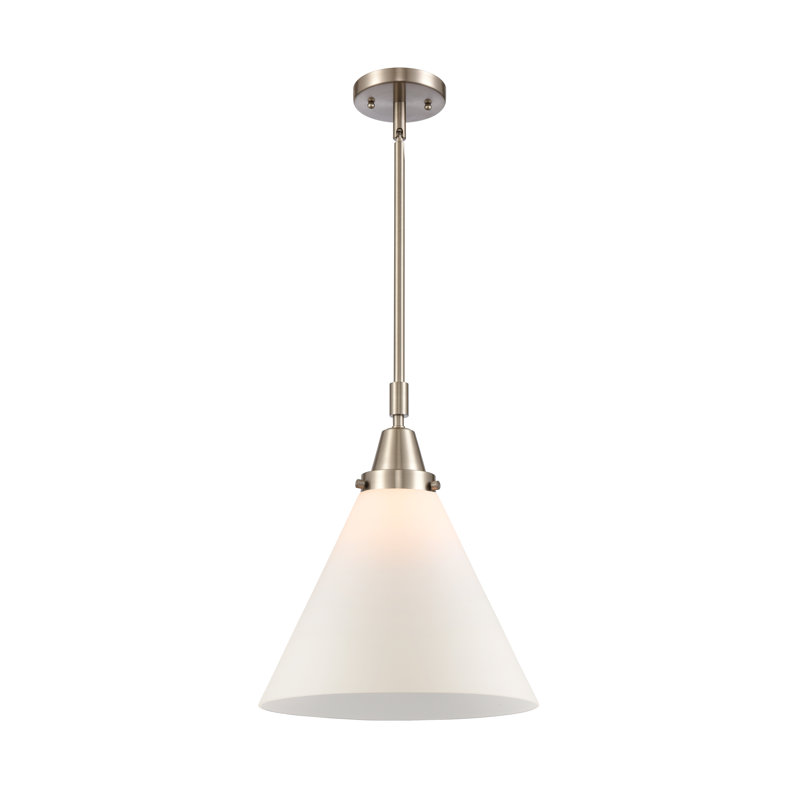 Luminaire suspendu conique 1 lumière Ashwath, H 50,12 po x l 12 po x P 12 po, Blanc mat, Nickel satiné brossé