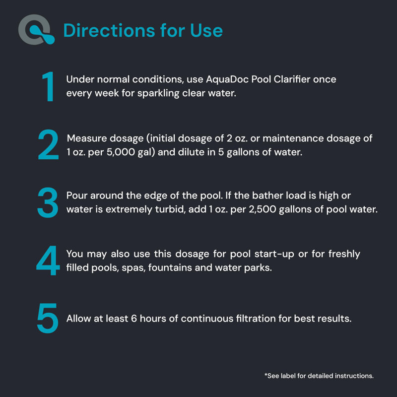 Pool Clarifier Liquid for Fast Acting Cloudy Water Treatment, Swimming Pool Water Clarifier Pool Owners Love, Use Our Clarifier to Keep Your Pool Clear - AquaDoc 32oz