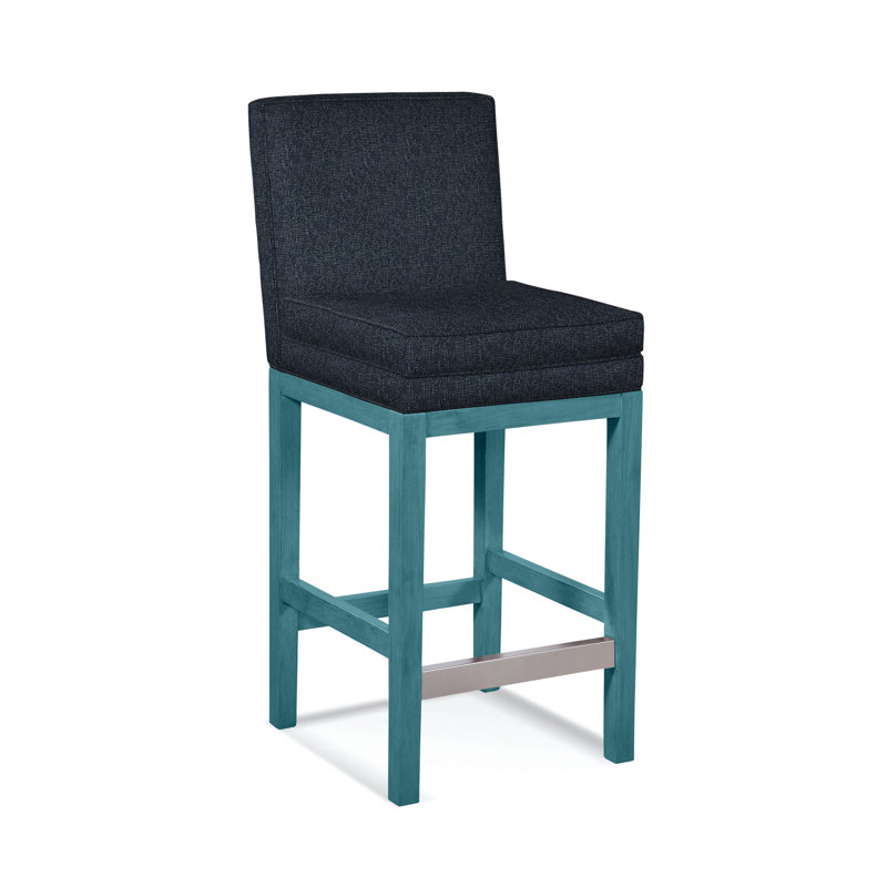 Upholstered Stool, Navy Crypton Performance; 0822-61, Antique Black Finish