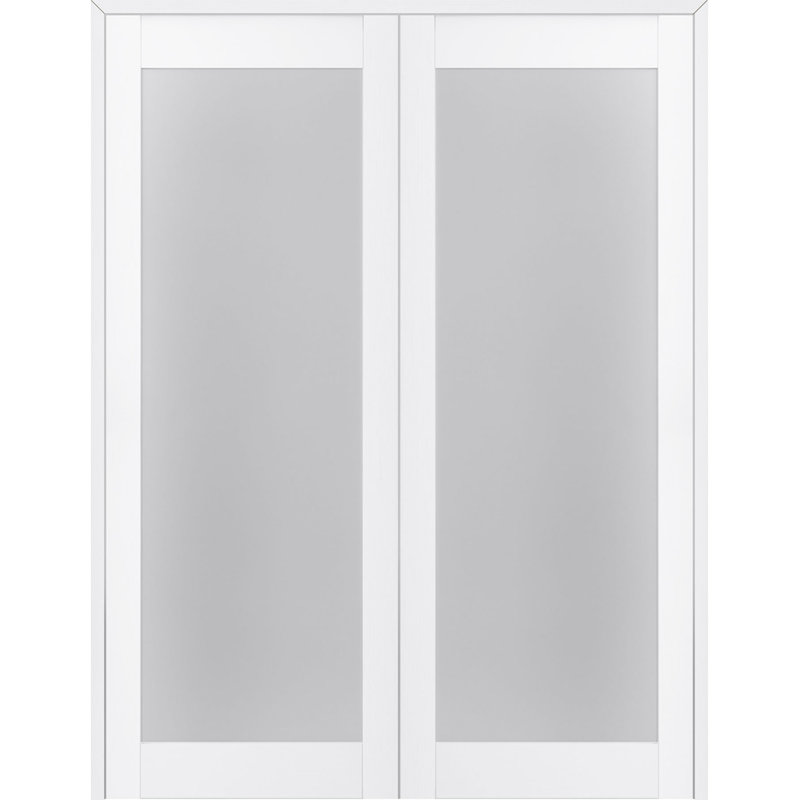 Bianco Noble Frosted Glass Pine Wood Double Prehung French Door