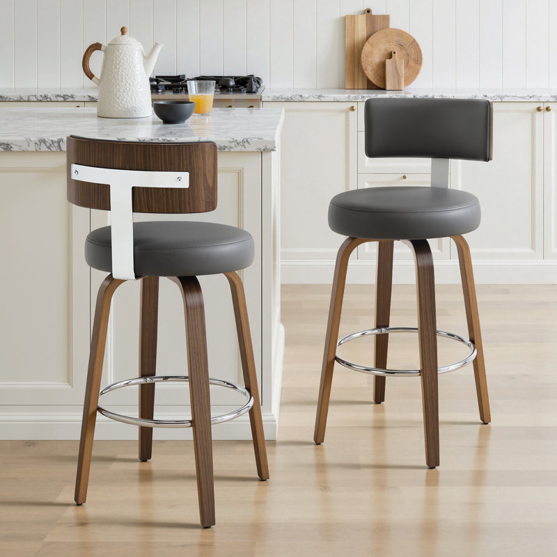 Tabouret de bar et de comptoir Sonja, Siège gris / cadre brun, Tabouret de bar (siège d'une hauteur de 29 po)