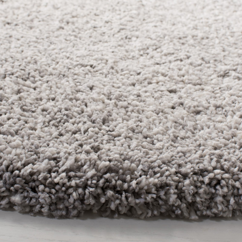 Tapis de couleur unie à poils longs Mirabal Royal, Rond 6 pi 7 po