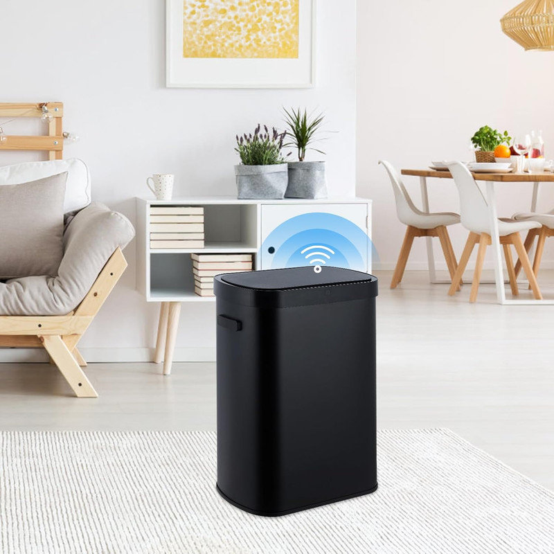 Stainless Steel Motion Sensor Kitchen Trash Cans - 13 Gallons, Black