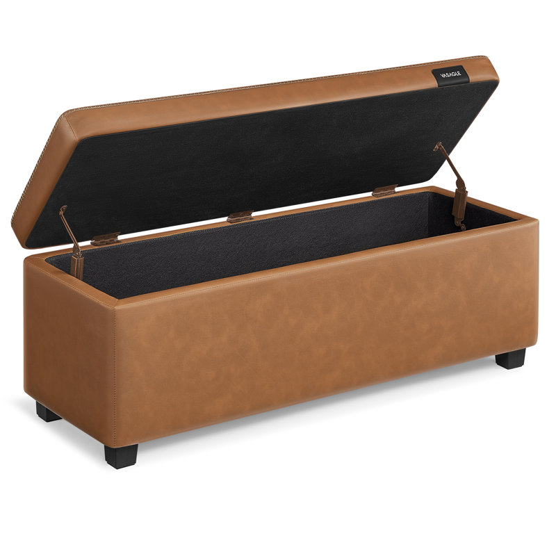 Upholstered Storage Bench, Caramel Brown