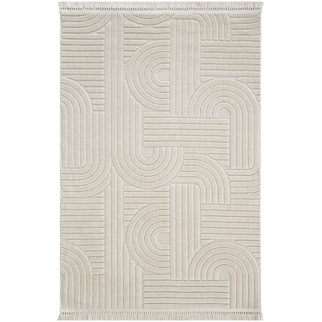 Cream Geometric,Scandi Bedroom Rug in Runner size, Machine Made using Chenille,Microfiber and Modern design
