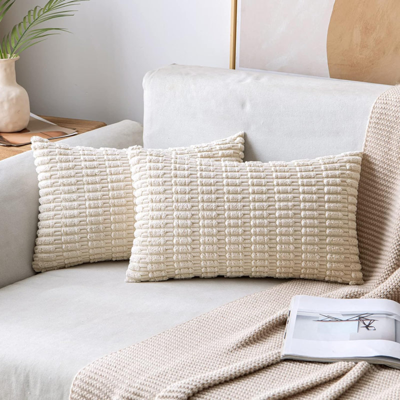 Treshawn Striped Reversible Pillow Cover, Cream