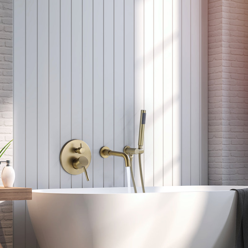Wall Bath Faucet with Diverter, Brushed Gold