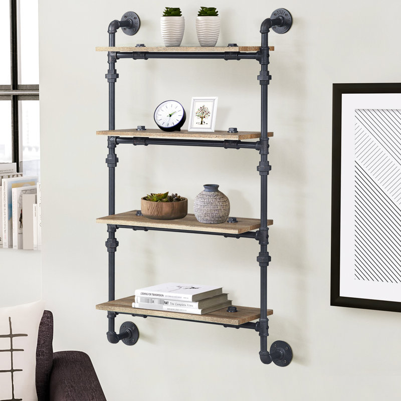 Functional 4 Wall Shelf In Oak And Sandy Black Look Rustic