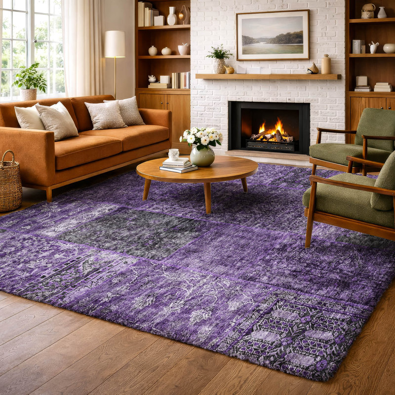 Tapis à poil long de qualité supérieure lavable à la machine ADS669, Aubergine, 9 pi x 12 pi