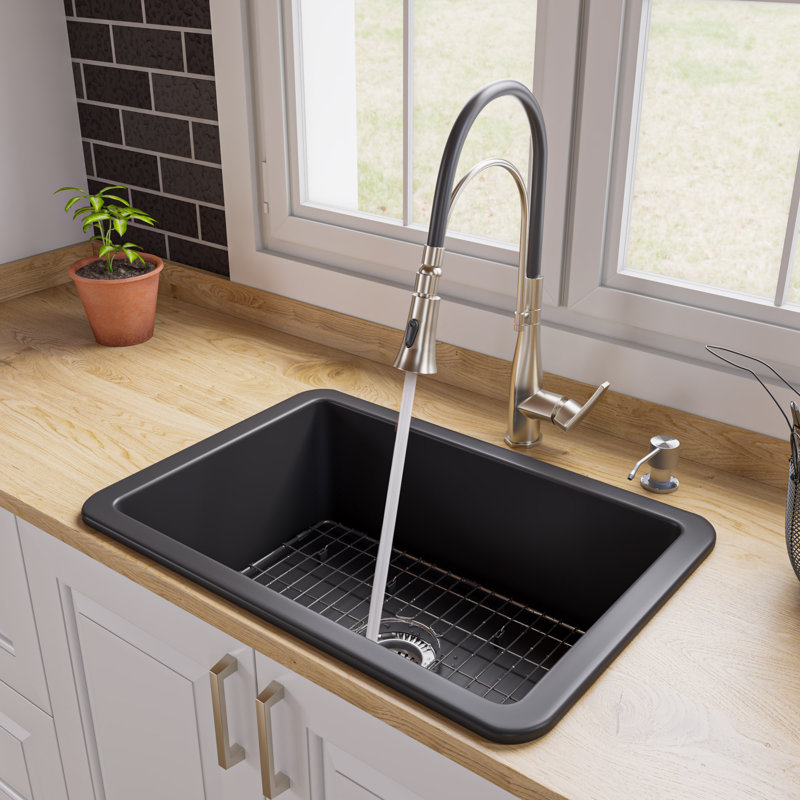 Évier de cuisine encastrable L 27 po x l 19 po, Noir mat