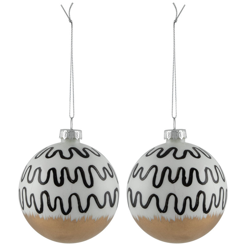 Abstract Glass Ball Christmas Ornaments - 3" (80Mm) - White And Black - 6Ct