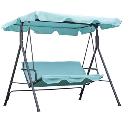 Balancelle de patio pour 3 personnes avec auvent réglable, structure en acier et accoudoirs, vert