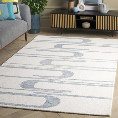 Tapis ivoire / bleu en laine touffeté à la main Ardath