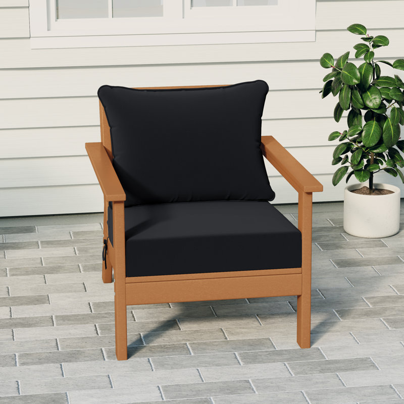 Hydea Deep Seating Chair With Cushions, Teak, Black