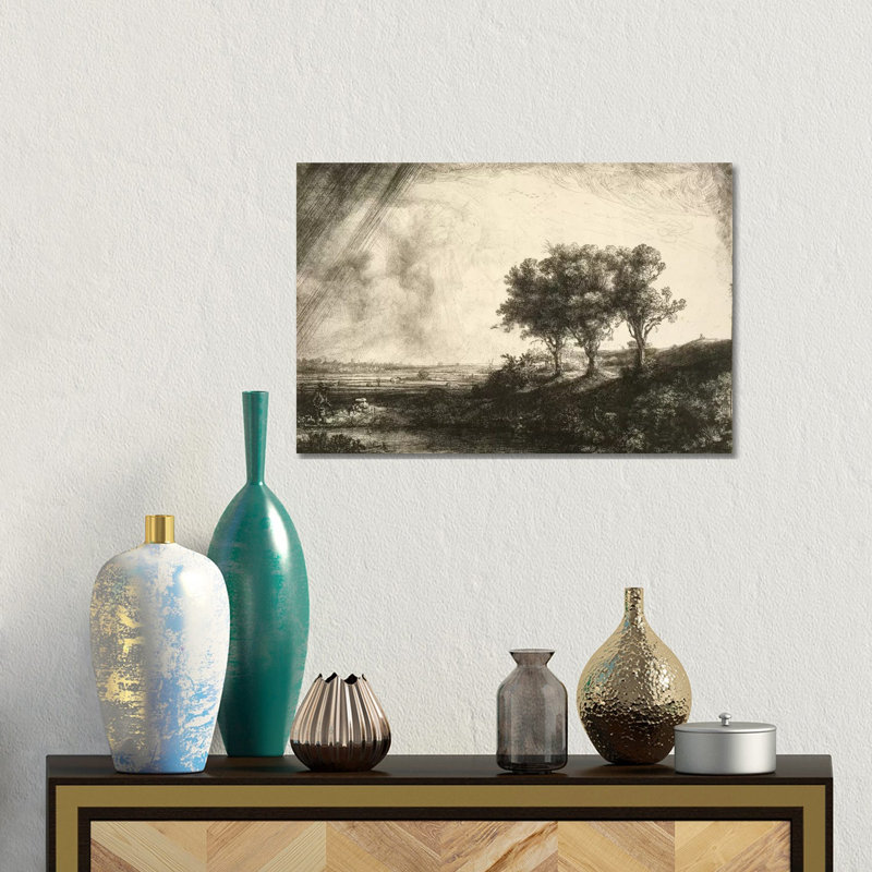23.K5-292 Les trois arbres - Estampe numérique sur toile tendue avec châssis, H 12 po x l 18 po