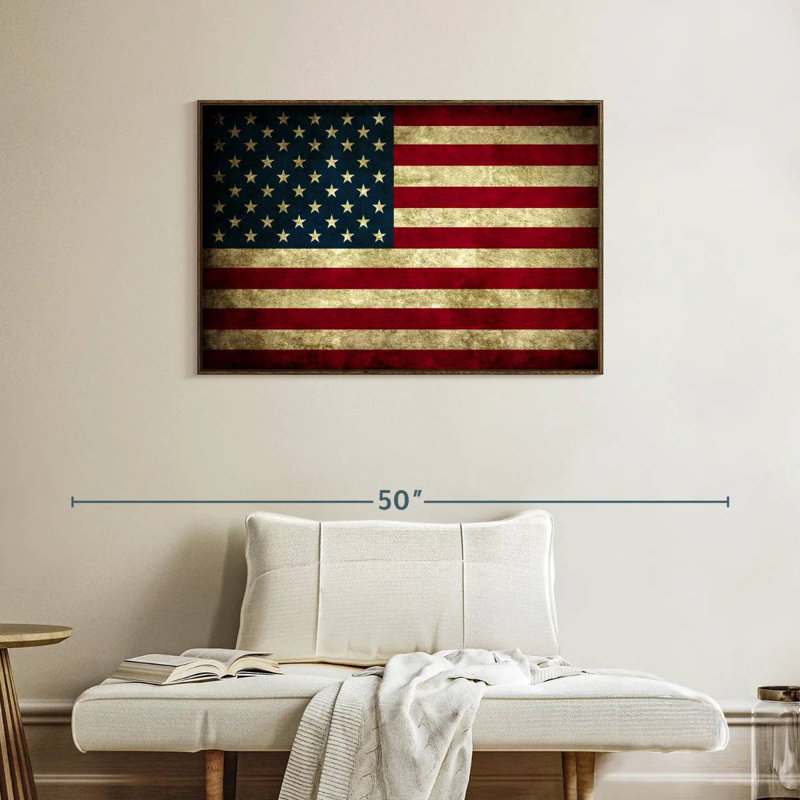 Drapeau rétro des États-Unis, 37 po x 25 po, Cadre flottant en noyer