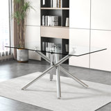 Modern Minimalist Rectangular Glass Dining Table With Sturdy Metal Legs For Various Spaces