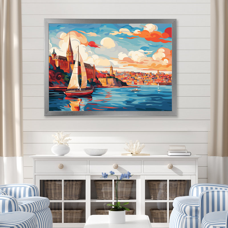 Sydney Harbour, coucher de soleil, côtes III - art mural côtier paysage portuaire, Cadre d'angle fermé noir
