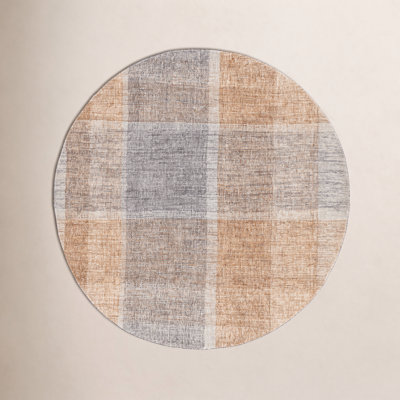 Light Brown Blue Hand-Tufted Geometric Wool Rug