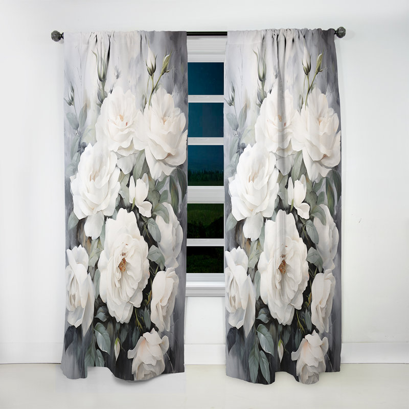 Flyte Minimalism White Roses Passion - Modern Curtain - Velvet Room Darkening - 1 panel, 52" W x 120" L