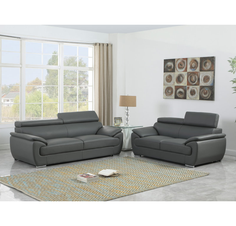 Ensemble de conversation d'intérieur en cuir véritable pour deux personnes Damani, Gris