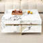 Table basse moderne carrée texturée en marbre avec 4 tiroirs et base suspendue, blanc, 43,3 po