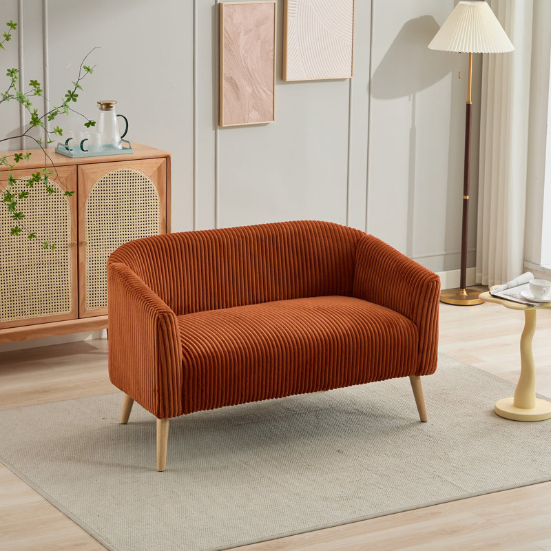 Upholstered 2-Seat Sofa, Orange Corduroy